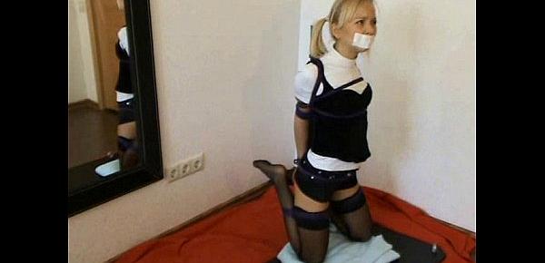  cute innocent teen girl frogtied and tape gagged
